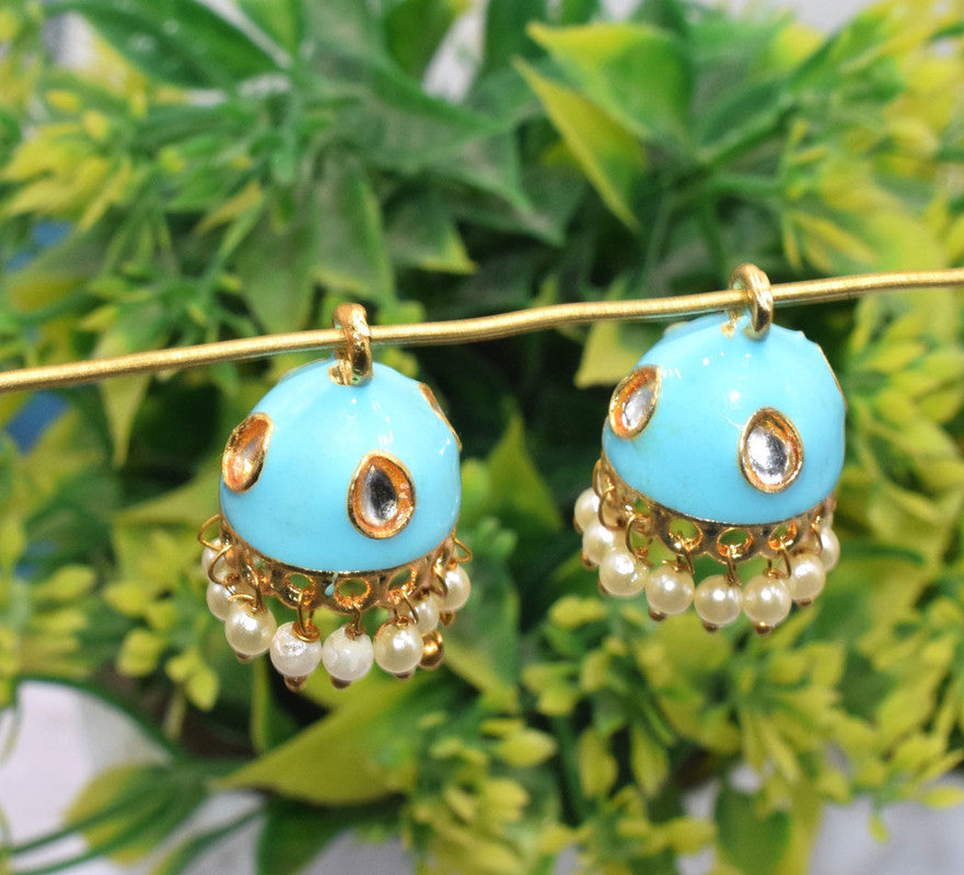 Rhodium Plated Traditional Gold Enamel small Jhumka base Earrings