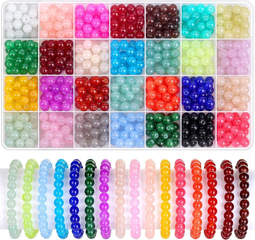 700 Piecess Glass Beads for Jewelry Making, 28 Colors 8mm Crystal Bead